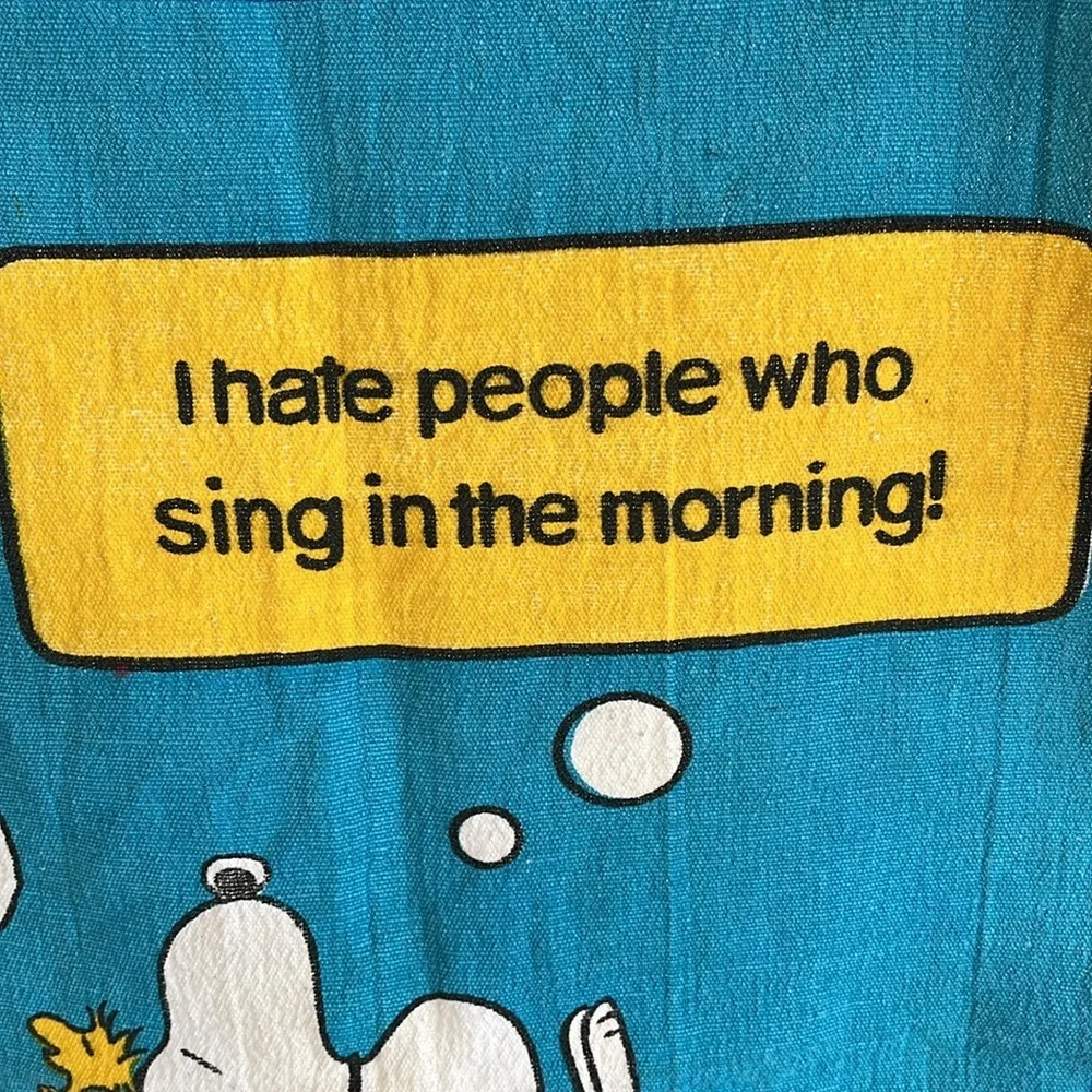 VINTAGE Snoopy Woodstock Tea Towel "I Hate People Who Sing In the Morning!" - Picture 4 of 13